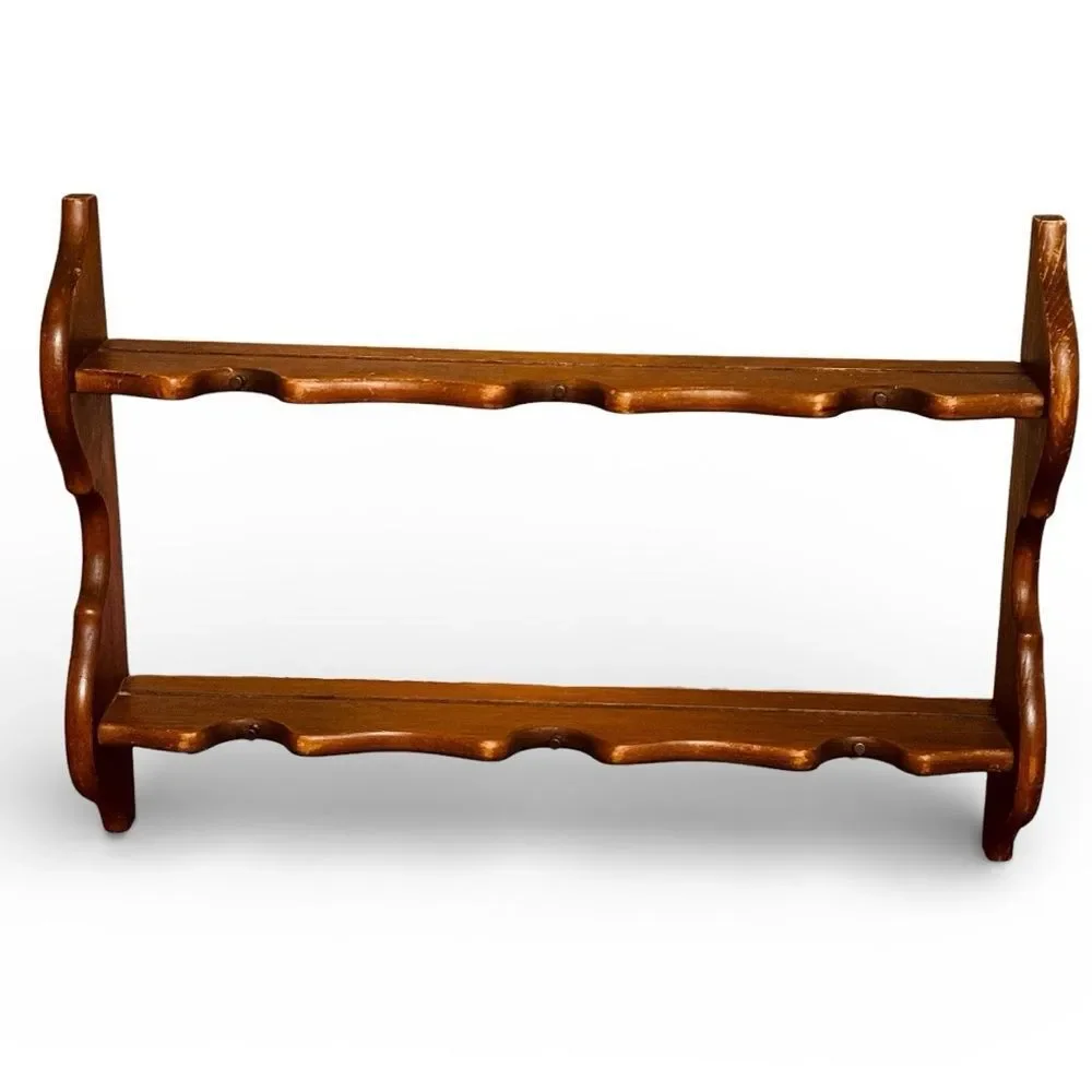 Vintage Wood Wall Plate Display Shelf Rack in Brown Classic Home Decor